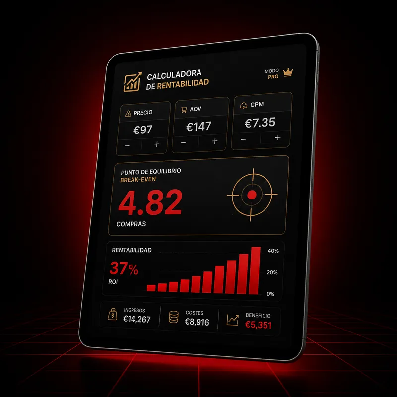 Mockup de la Calculadora de Rentabilidad Low Ticket en una tablet